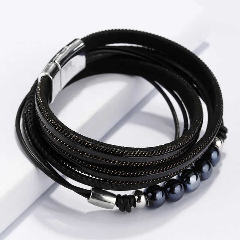 Amorcome Керамика бусины Кожаные браслеты для Для женщин модные Браслеты& Bangles, многослойные, в стиле бохо Обёрточная Бумага браслет женский ювелирные изделия