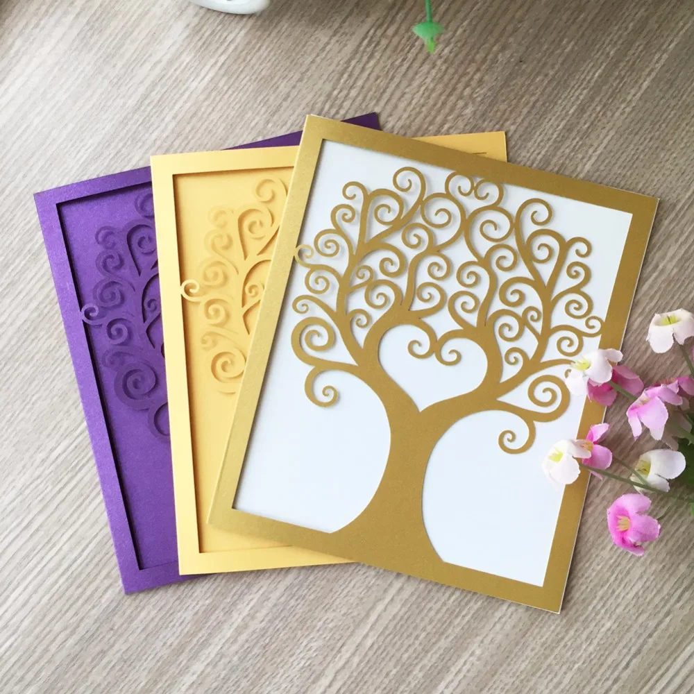 50Pcs Peach Creative Love Tree Hollow Laser Cut Business Party Birthday Invitations Card Decoration Romantic Wedding Suppliers | Дом и сад