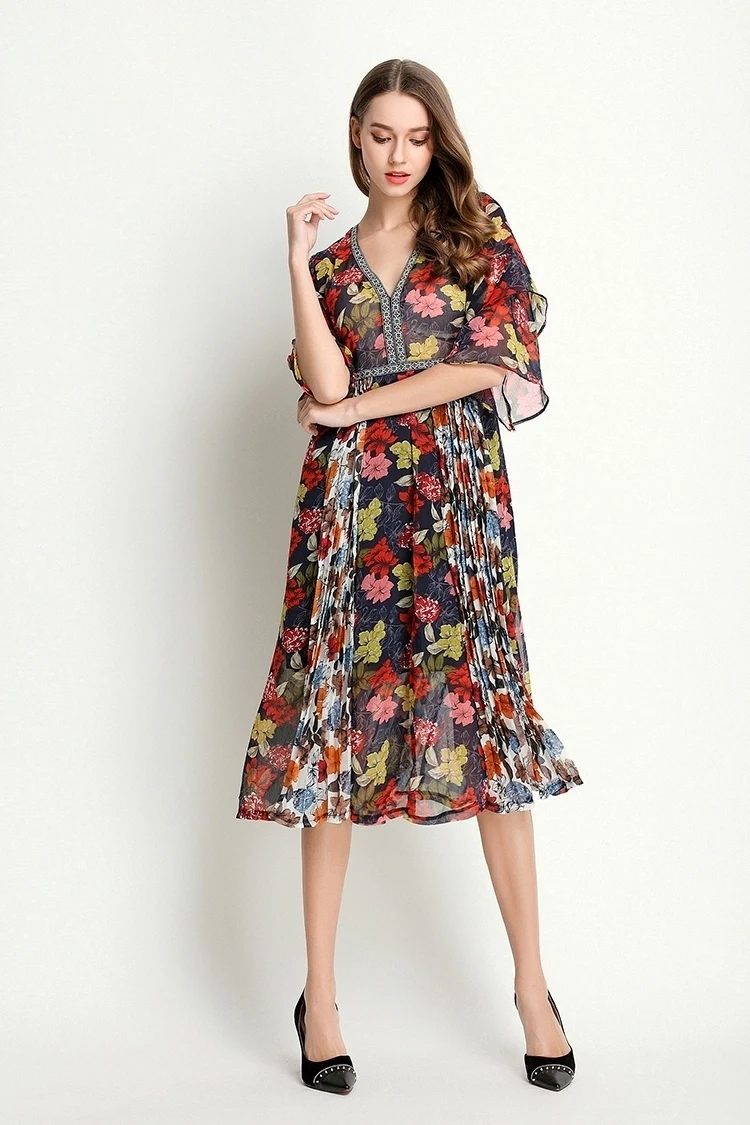 Европейский стиль брендовая одежда 2018 Модное шифоновое платье с коротким