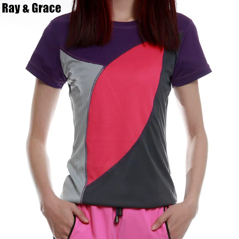 RAY GRACE женская летняя футболка для бега быстросохнущие топы фитнеса дышащая с