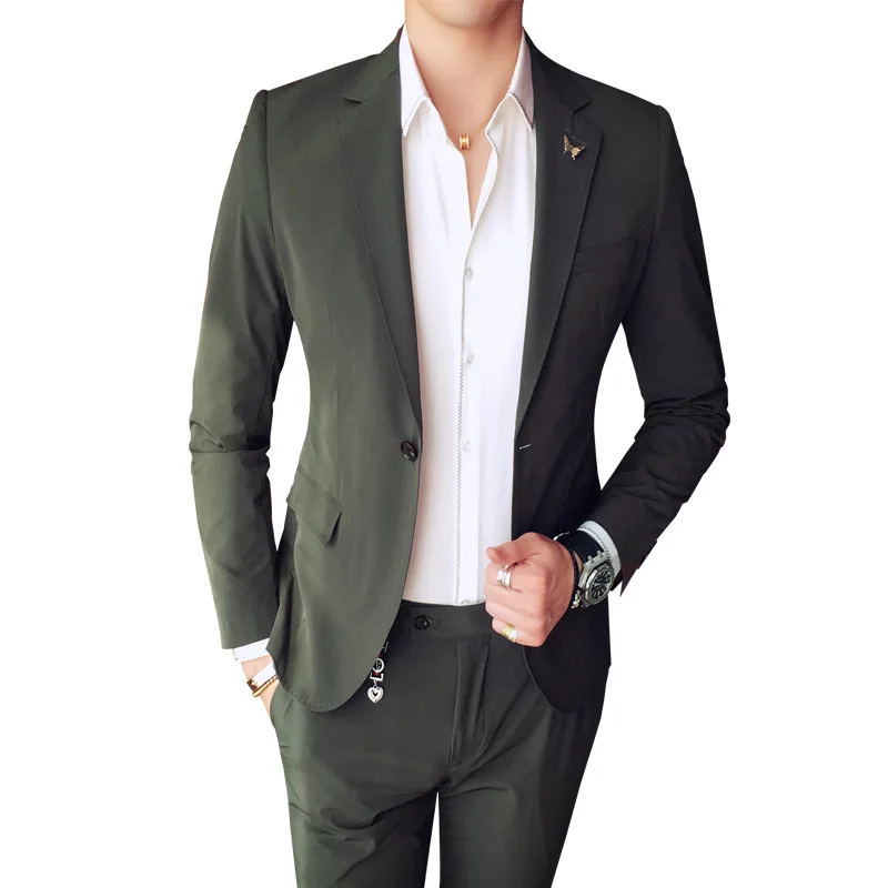 

M-3XL Drop shipping New terno masculino men leisure suits with 9-point pants 2-piece sets nightclub work suits costume homme