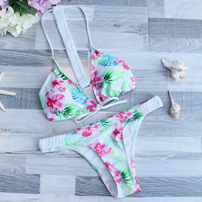 Women Swimming Bikini Set Print Sexy Dot Bandage Bikinis Bathing Suit Beach Feminino High Waist Ladies Swimwear Brazilian Femme |