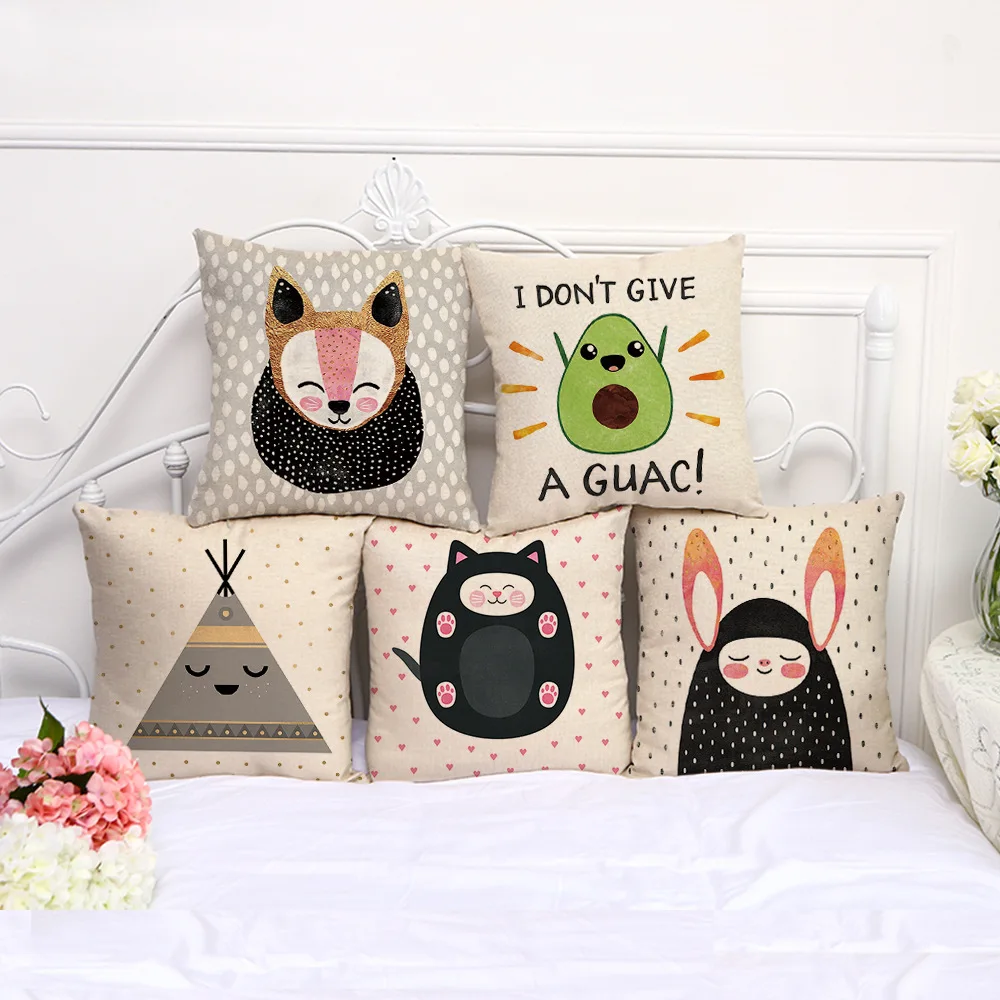 Милый мультяшный волнистый чехол для подушки с изображением животных льняная