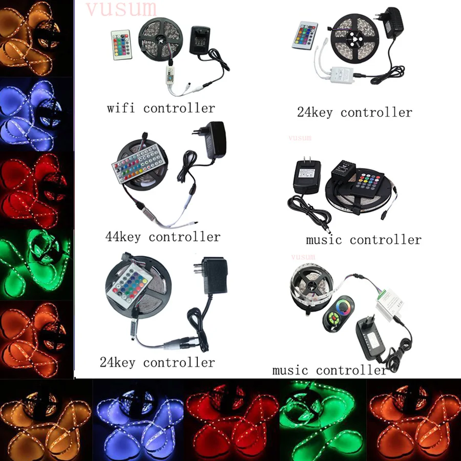 Водонепроницаемая светодиодная лента vusum SMD RGB 5050 60eds/m 5 M 10 LED AC 220 V 110V DC 12V адаптер