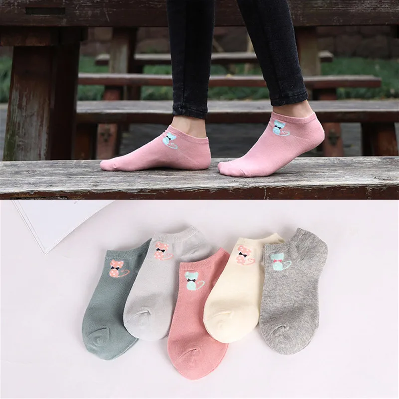 

2020 New style fashion 1 Pairs women Cotton Casual Cute small Cat Socks Spring Autumn Female Funny Low Ankle Art cotton