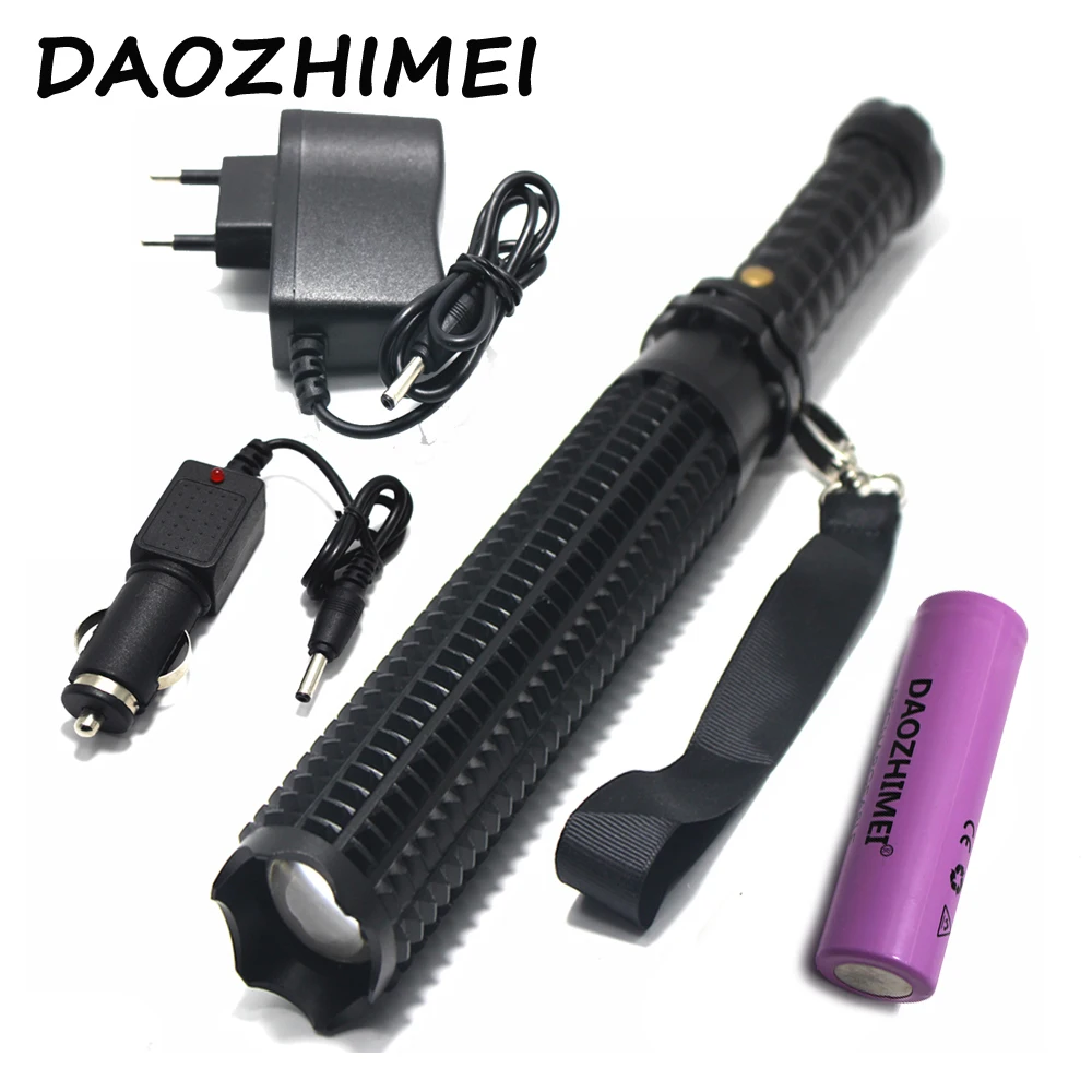 

LED Flashlight Telescopic baton Zoom long shots self defense Security Patrol 18650 Led rechargeable flashlights + Car Charger