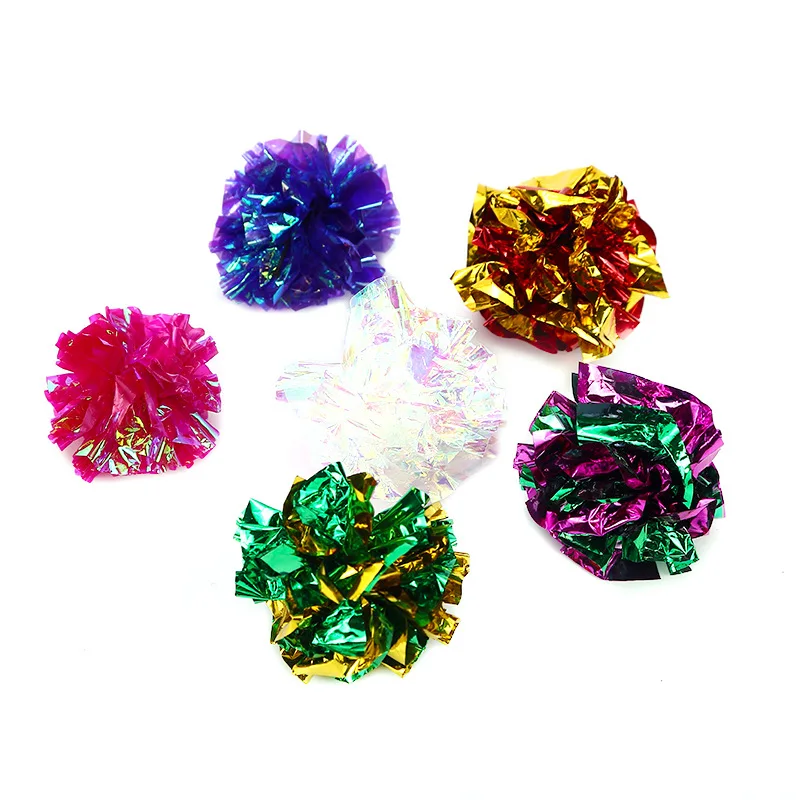 

Pet Products Supplies Cat Kitten Color Mylar Crinkle Ball Ring Paper Sound Toy Playing Interactive Squeak Ball toy 10pc/lot