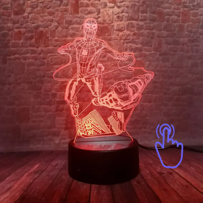 Touch Switch 7 Светильник Мстители Железный человек модель 3D иллюзия светодиодный ночной Светильник красочный светильник Человек-паук Marvel Thonas фигурка игрушки - Цвет: Touch Switch 7