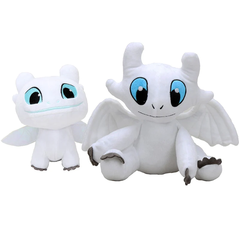 2pcs white 2 шт./компл., футболка с изображением героев мультфильма «Как приручить дракона 3 плюшевая игрушка светильник фурия мягкие белые Дракон Мягкие Животные куклы для детей, для девочек, подарки для детей - Цвет: 2pcs white