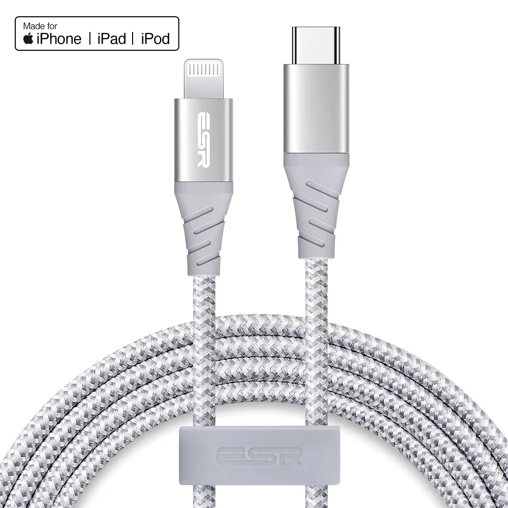 Gray ESR USB C к Lightning MFi Сертифицированный PD Быстрая зарядка 1 м 2 м type C кабель для зарядки данных для iPad iPhone 11 Pro XR XS Max X Plus - Цвет: Gray