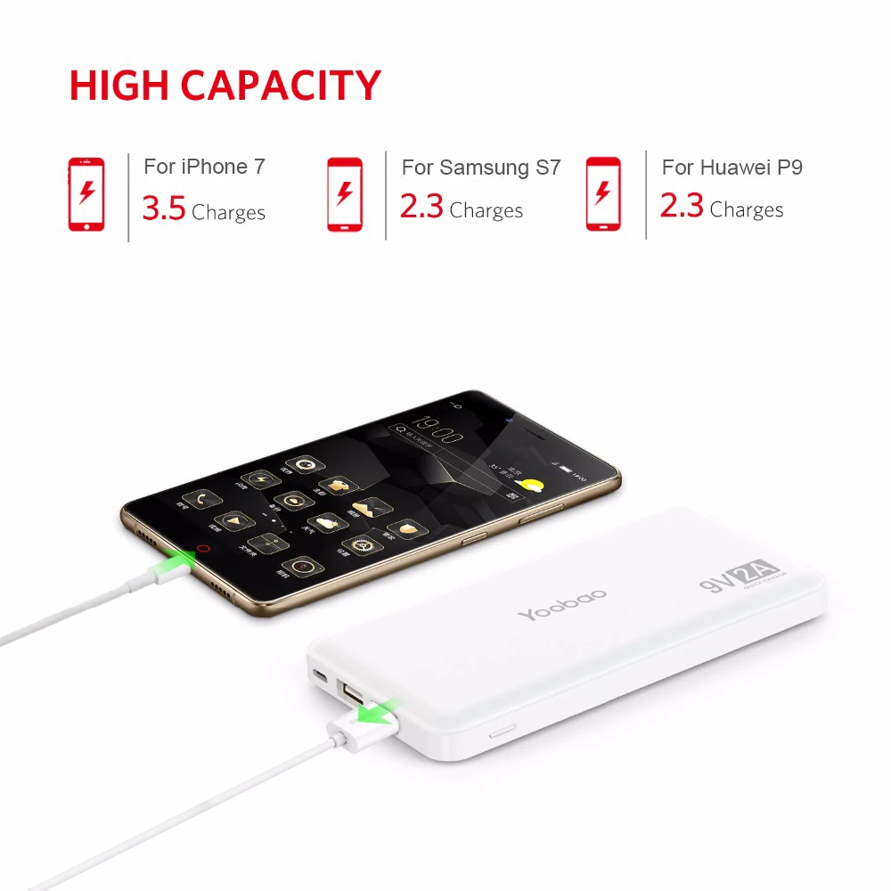 Yoobao Quick Charge power Bank для Xiaomi Mi 12000 mAh QC 2 0 Pover 9V 2A портативное зарядное устройство