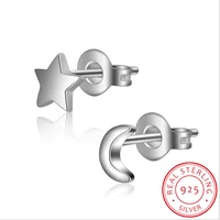 925 sterling silver cute mini moon stars asymmetric stud earrings boucle doreille brincos for women romantic girl gift