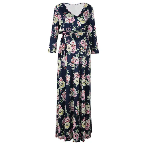 Navy Blue Floral Модное платье для беременных, для фотосессии, платье макси для беременных, с длинным рукавом, цветочное, необычное, сексуальное, для женщин, мам, для беременных, для фотосессии - Цвет: Navy Blue Floral