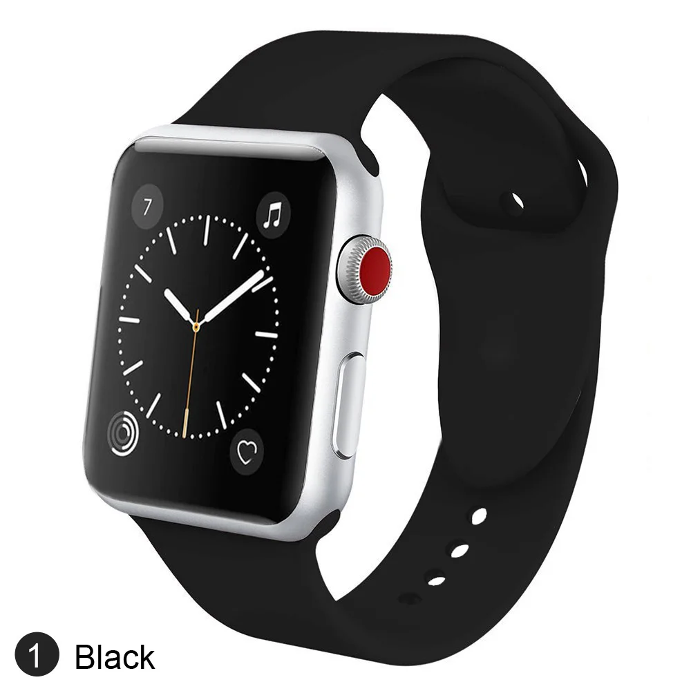 1 Спортивный силиконовый ремешок для наручных часов iWatch 1/2/3/4 ремешки для Apple Watch 38 мм, 40 мм, 42 мм, длина-44 мм, ремешок для смарт-часов браслет для Для женщин Для мужчин - Цвет ремешка: 1