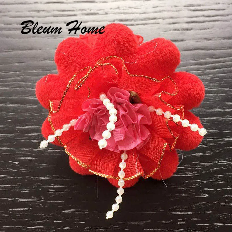 red Bleum дома 2 шт. для девочек подарок Большой лепестки цветка Бисер декоративные цветы бутон волос pin девушки украшения для волос Дети - Цвет: red
