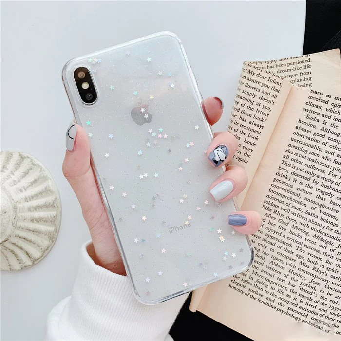 Простые Чехлы для iPhone 6 6s 7 8 Plus Прозрачный блестящий чехол со звездой Xs Max XR X 10