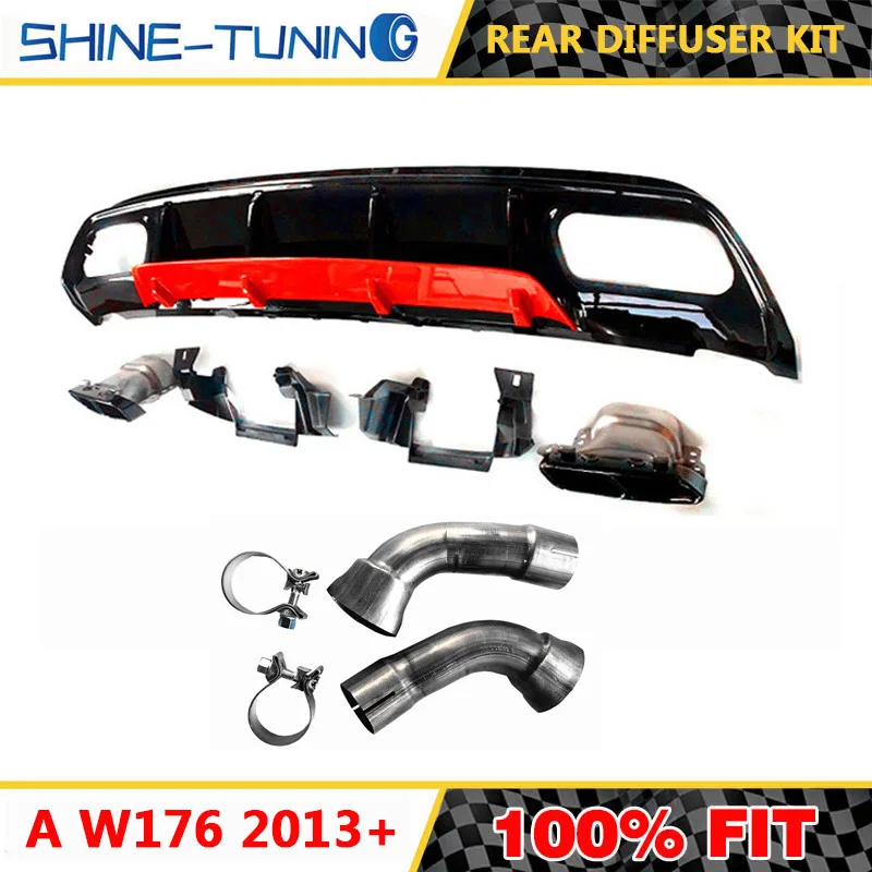Подходит для класса W176 A45 2013-IN rear bupmer diffuser kit из нержавеющей стали 4 выпускных наконечника выхлопа A200 A220 A250 - Цвет: Red-black-tubes