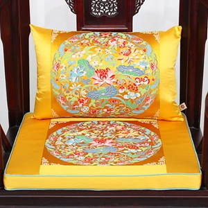 yellow color lotus Роскошное утолщенное китайское украшение для дома подушки Дракон кран Кирин диван стул подушка для сиденья подушка шелковая парча Подушка под поясницу - Цвет: yellow color lotus
