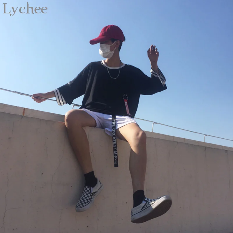 Летняя женская футболка Lychee в стиле Харадзюку Повседневная Свободная полоску с