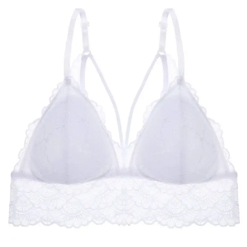 white Sexy Deep V Floral Lace Bras Bralette Women Intimates Ultra Thin Belt Lingerie Wirefree Seamless Underwear Back Butterfly - Цвет: white