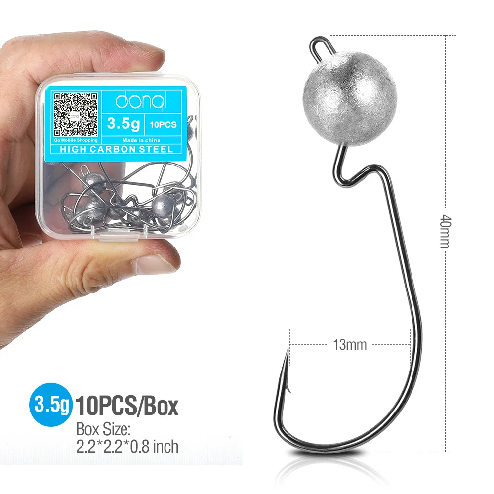 3.5g 10pcs DONQL 5/10 шт. широкая заводная рукоятка офсетная печать свинцовый крючок для рыбалки Jig Head рыболовный крючок для Мягкая приманка в виде червей 3,5g-14g колючий карп рыболовные крючки - Цвет: 3.5g 10pcs