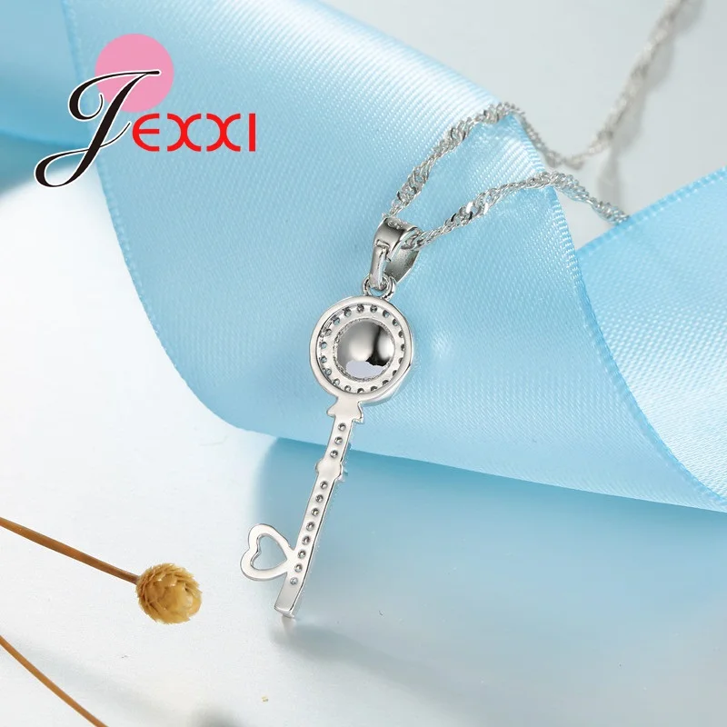 Серебряные серьги и ожерелье в виде ключа любви|jewelry sets|fine jewelryset for women |