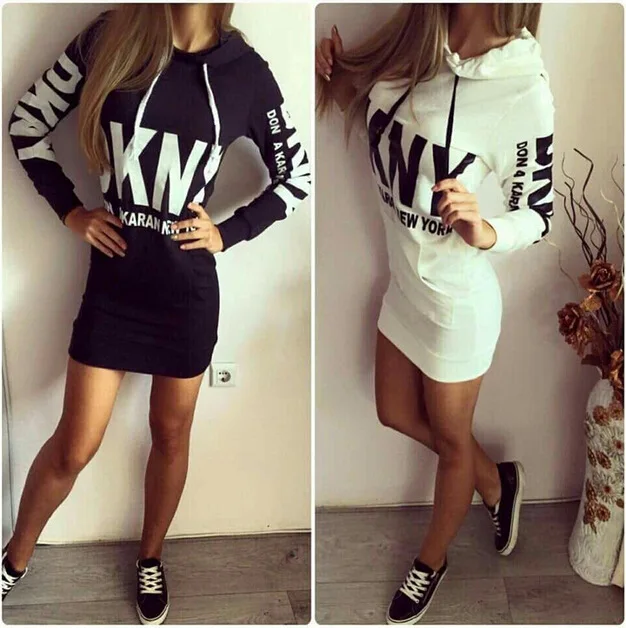 europe and america hot 2018 autumn winter style hooded package hip long sleeve dress women clothing | Женская одежда