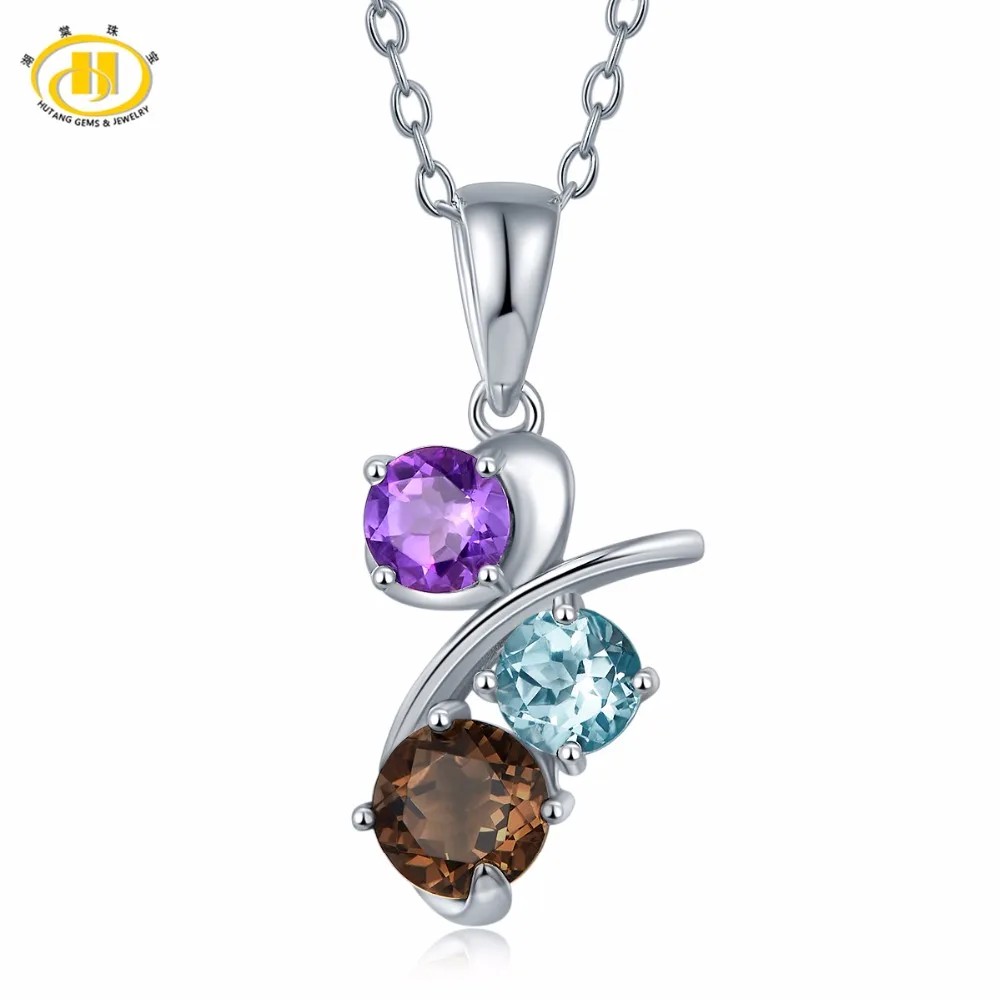 Женское ожерелье из серебра 925 пробы с аметистом и голубым топазом|fine jewelry|pendant