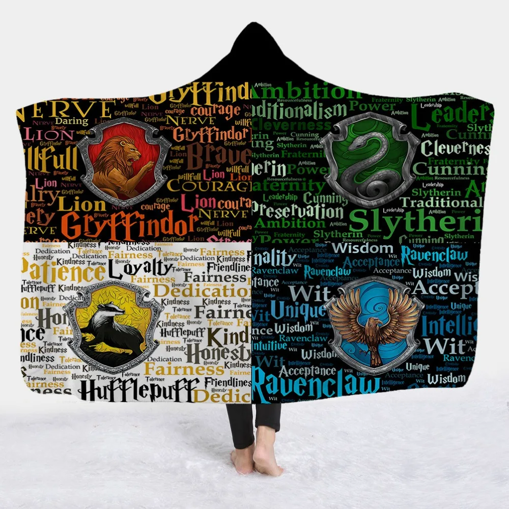 3D принт Слизерин Ravenclaw Gryffindor Hufflepuff одеяло с капюшоном Готический Шерпа флис теплые мягкие, удобные для носки плед постельное белье