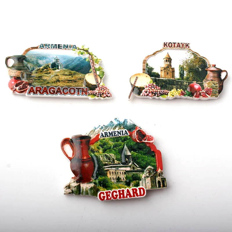 

Armenia Aragacotn Kotayk Geghard Tourist Travel Souvenir 3D Resin Decorative Fridge Magnet Stickers Craft Gifts