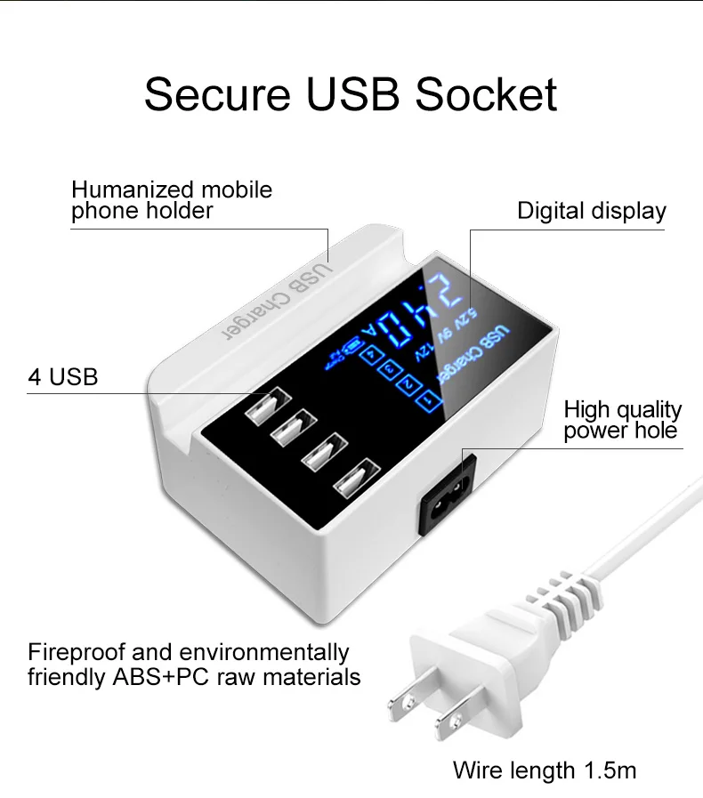 4 порта USB зарядное устройство адаптер станция концентратор светодиодный дисплей Мобильный телефон настенное зарядное устройство для iPhone samsung Xiaomi USB зарядное устройство Подставка держатель
