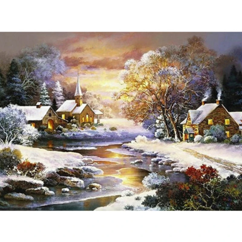 Полный Круглый алмаз 5D картина зимний снег Ландшафтная мозаика с бриллиантами