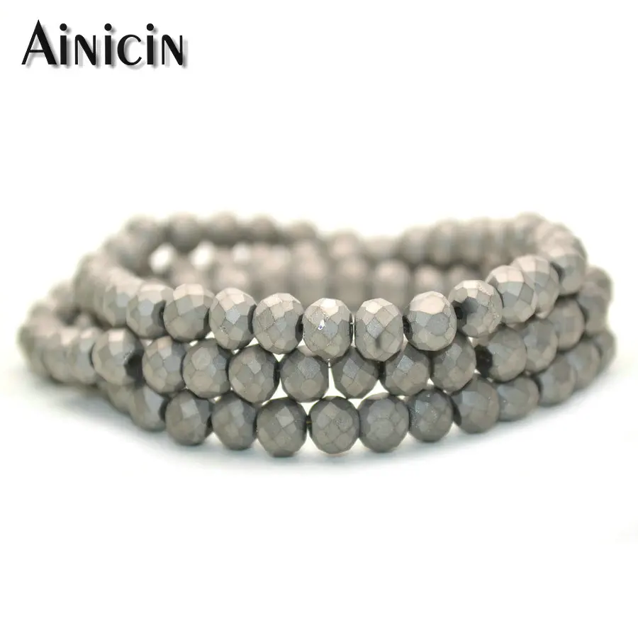 

10 Strands 4x6mm Faceted & Matt Glass Beads Gray Color DIY Jewelry Making Spacer Beads For Bracelet Necklace