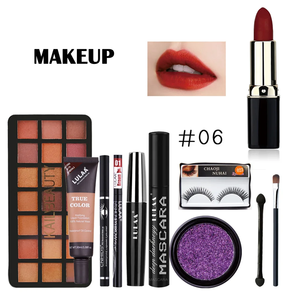 6 Все в одном Полный Макияж 10 шт. набор макияж водостойкий консилер сочетание очаровательные тени для век помады наклейки Полный Набор Косметика - Цвет: 6