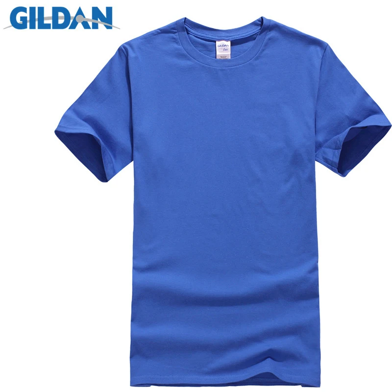 GILDAN Summer Men T-shirts Solid Color Slim Fit Short Sleeve T Shirt Mens New O-Neck Tops Basic TShirts Brand Clothing Plus Size | Мужская