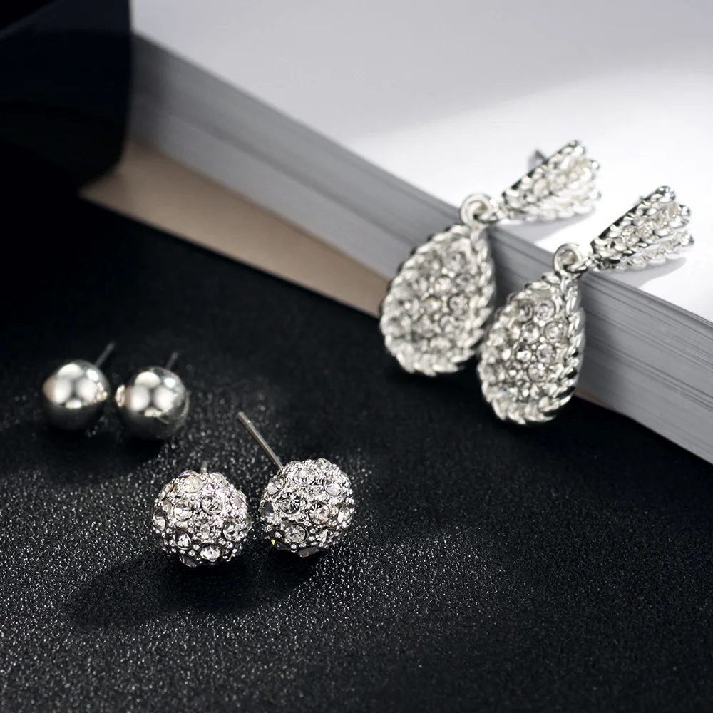 Neoglory горный хрусталь три пары белых шаров Комплект сережек для женщин подростков