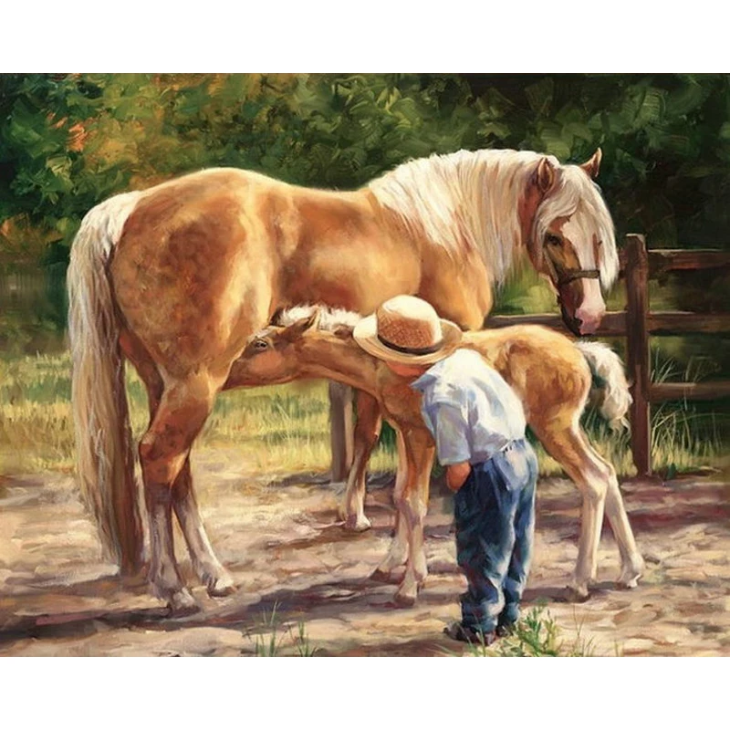 

YIKEE diamond painting horses kids Full Round 5D DIY Diamond Embroidery Mosaic Rhinestone Decoration Home k637