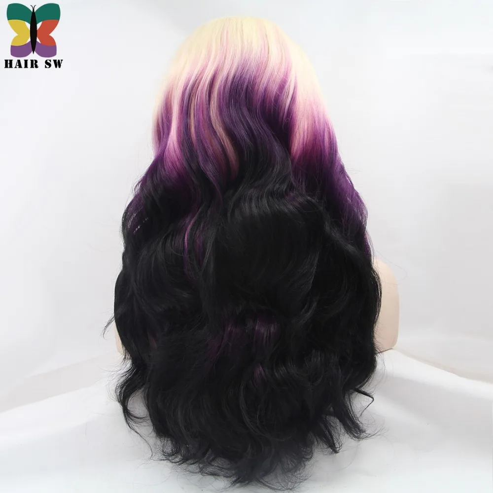 Волос SW Длинные Синтетические волосы на кружеве парик threetone блондинка фиолетовый