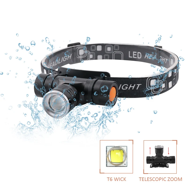 Перезаряжаемая usb фара 18650 zoom налобный фонарь xm l2 светодиодный фонарик t6 warerproof для