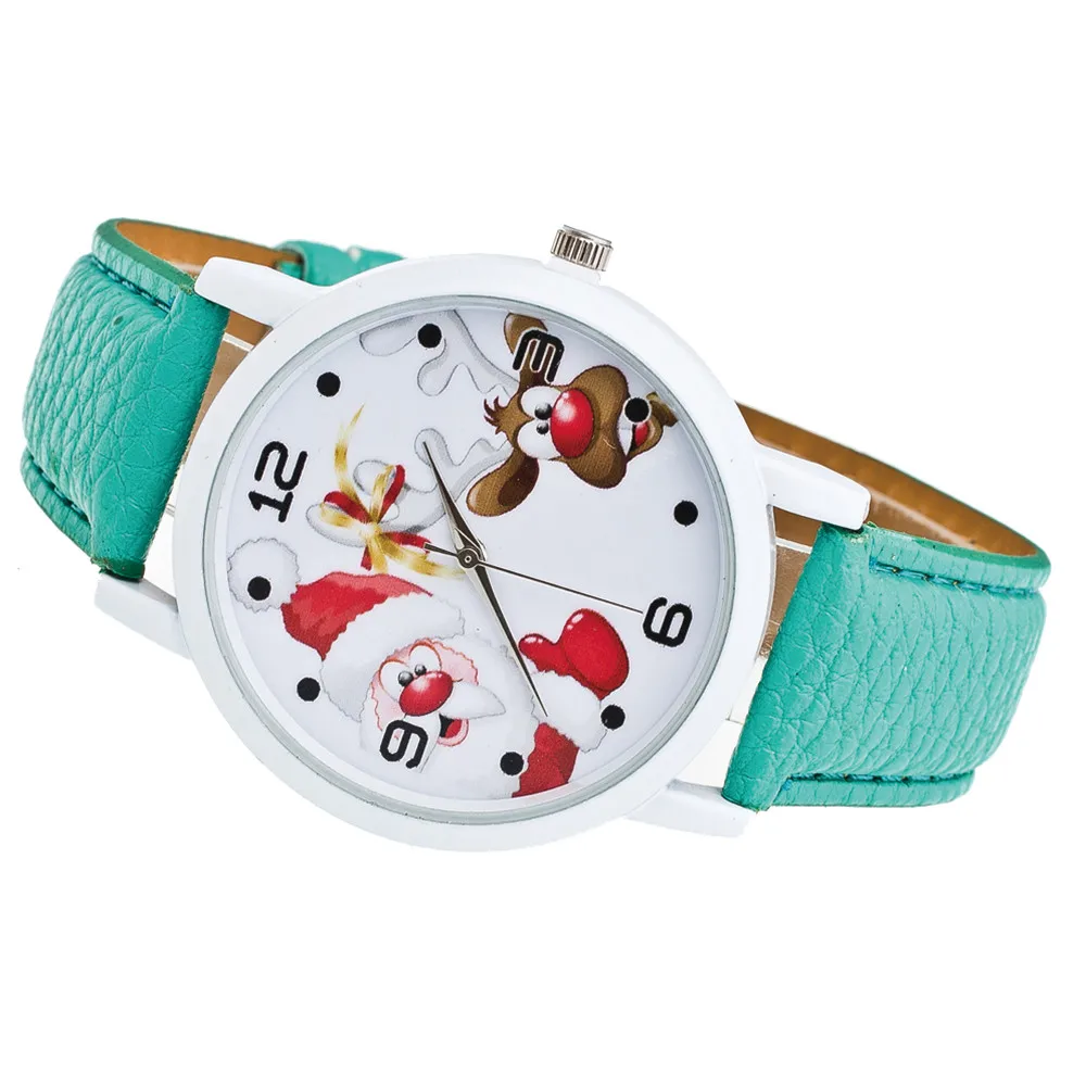 Relojes Mujer Рождественский подарок женские стеклянные зеркальные часы Санта Клаус Олень узор Кожаный ремешок женские часы Montre Femme