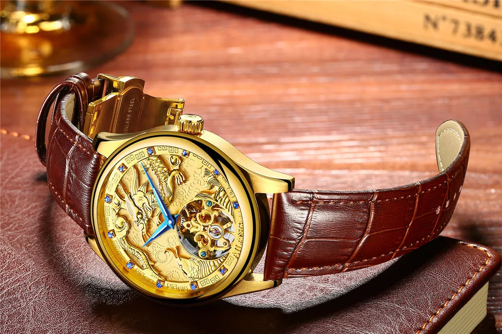 Лошадь узор tourbillon Классический для мужчин деловые часы деловые водонепроницаемые часы Элитный бренд пояса из натуральной кожи автоматические часы