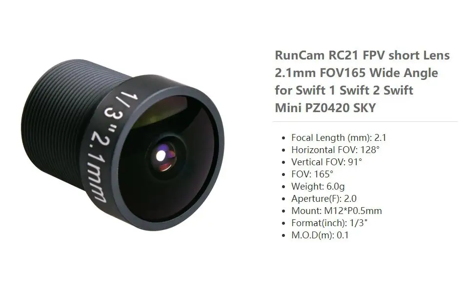 RCtown 100% оригинал RunCam RC21 FPV короткие линзы 2 1 мм FOV165 широкоугольный для Swift Mini PZ0420 SKY