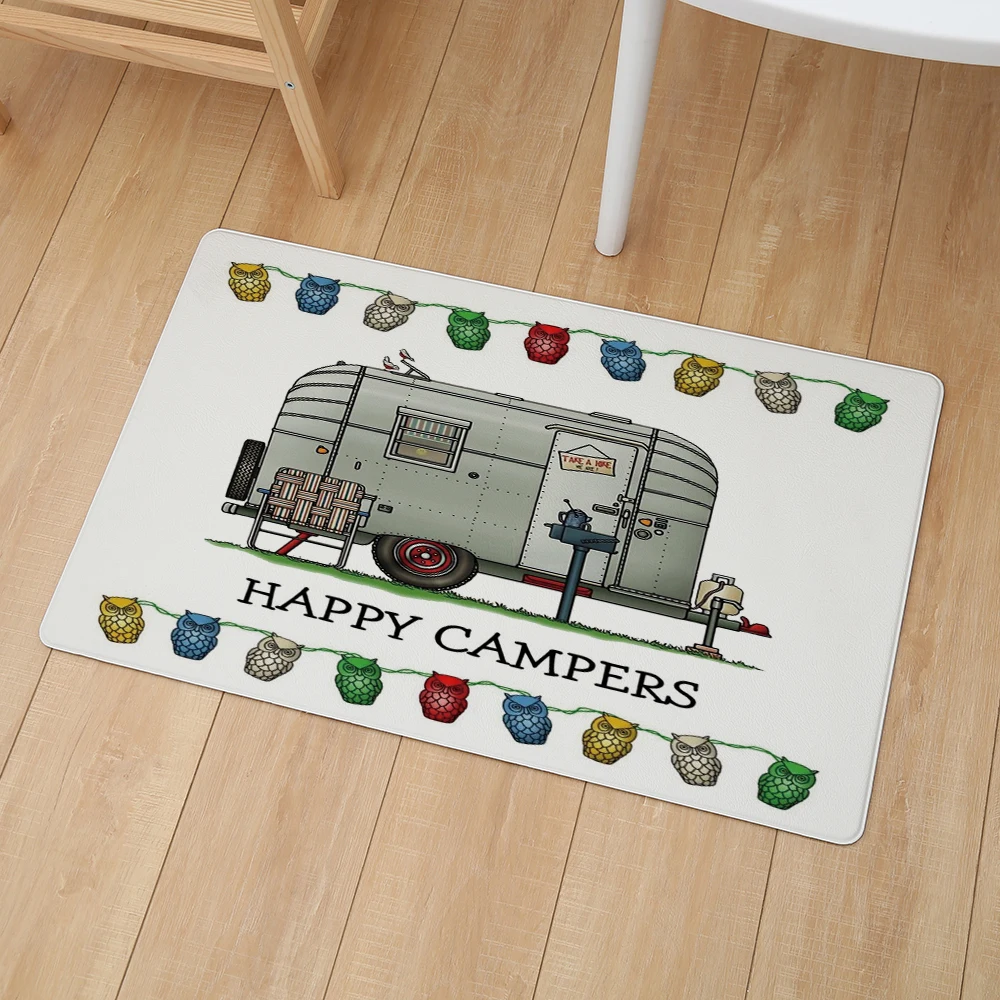 Мультфильм Happy Campers ПВХ кожаные коврики 46*76 см водонепроницаемый кухонный ковер