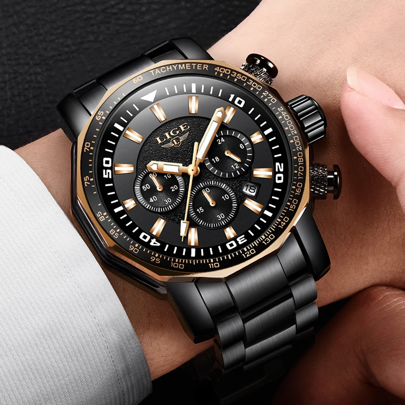 2019 New LIGE Mens Watches Male Luxury Brand Business Stainless Steel Quartz Watch Men Fashion Waterproof Chronograph Relogio | Наручные