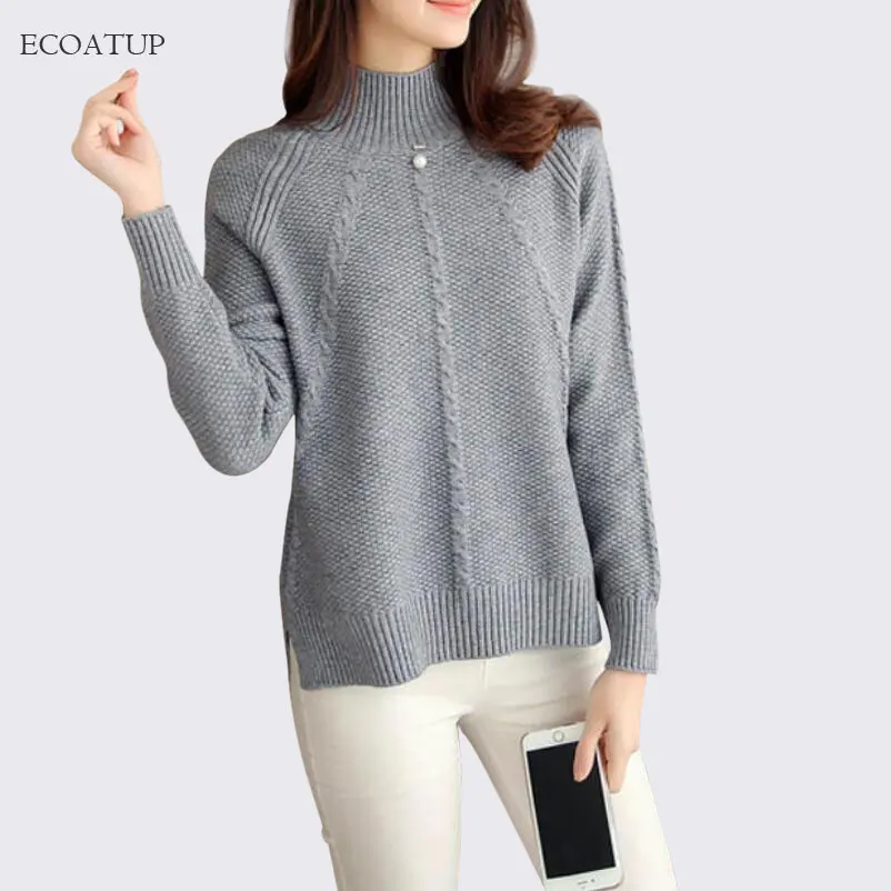 Женский Теплый свитер с бусинами и воротником-хомутом | Женская одежда