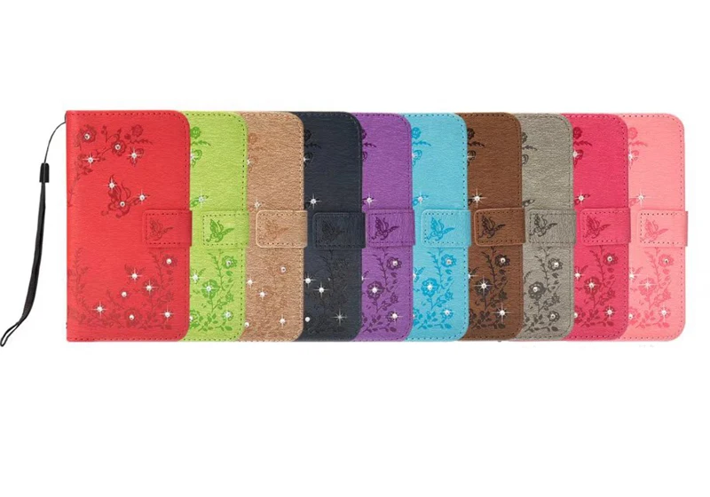 Flower Butterfly Bling Diamond Leather Wallet Case For Iphone X 8 7 6 6S Galaxy Note Card Slot Flip Cover Strap 50PCS |