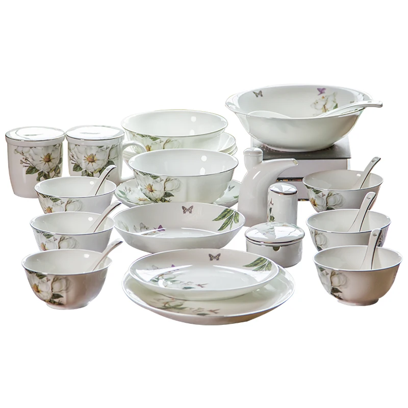 

China Tangshan Ceramics Chinese household tableware bowl chopsticks set family dishes set combination