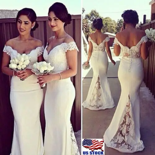 Sexy Fashion Women Formal White Wedding Bridesmaid Sleeveless Long Party Ball Prom Gown Off Shoulder Floor-Length Dress | Женская одежда