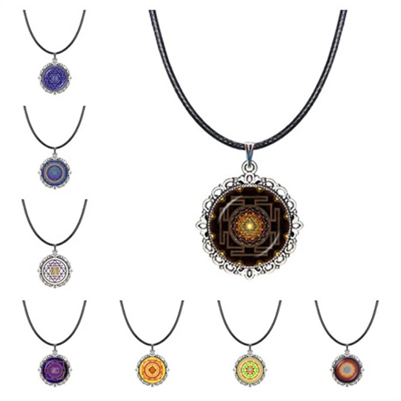 Buddhist Sri Yantra Necklace Talisman Pendant Sacred Geometry Choker Mandala Chakra Jewelry Spiritual Collar | Украшения и