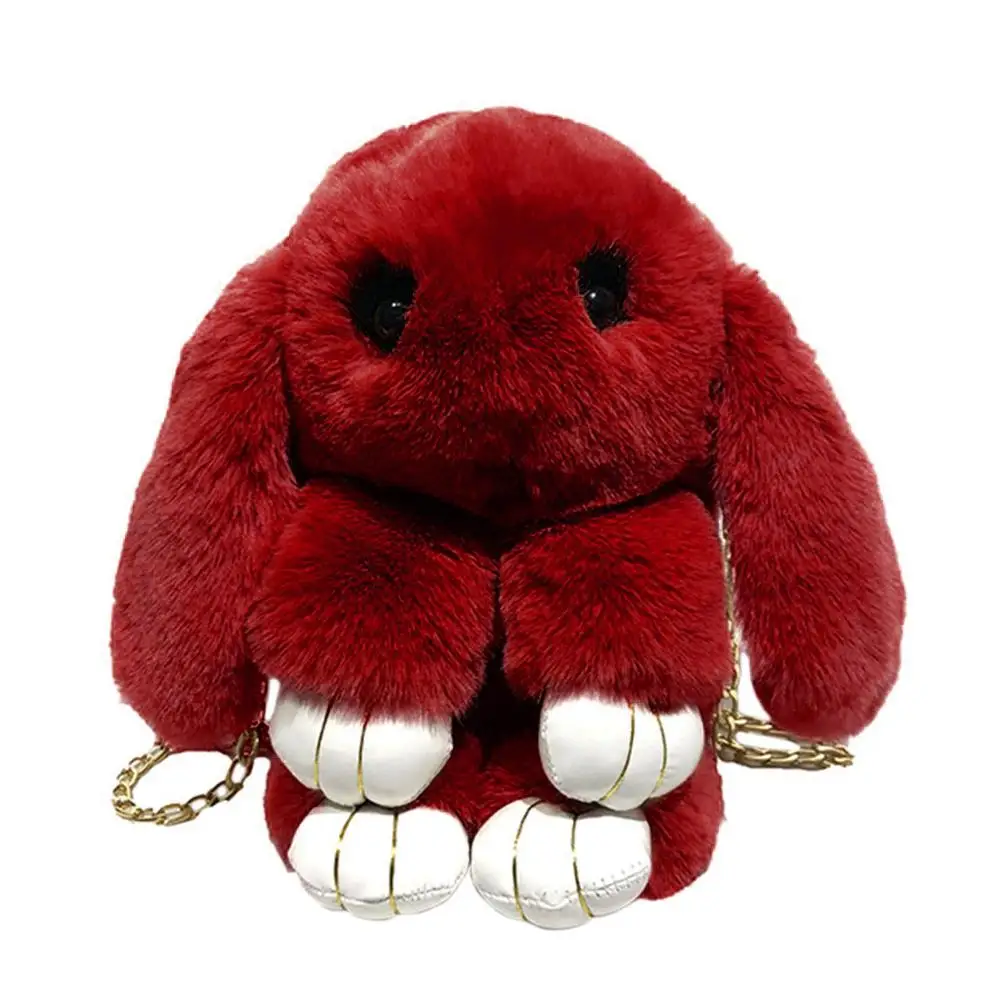 Бургундия 17x9x27cm Soft Rabbit Artificial Fur Crossbody Lovely Handbag Shoulder Bag Storage Phone Satchel Purse - Цвет: Бургундия